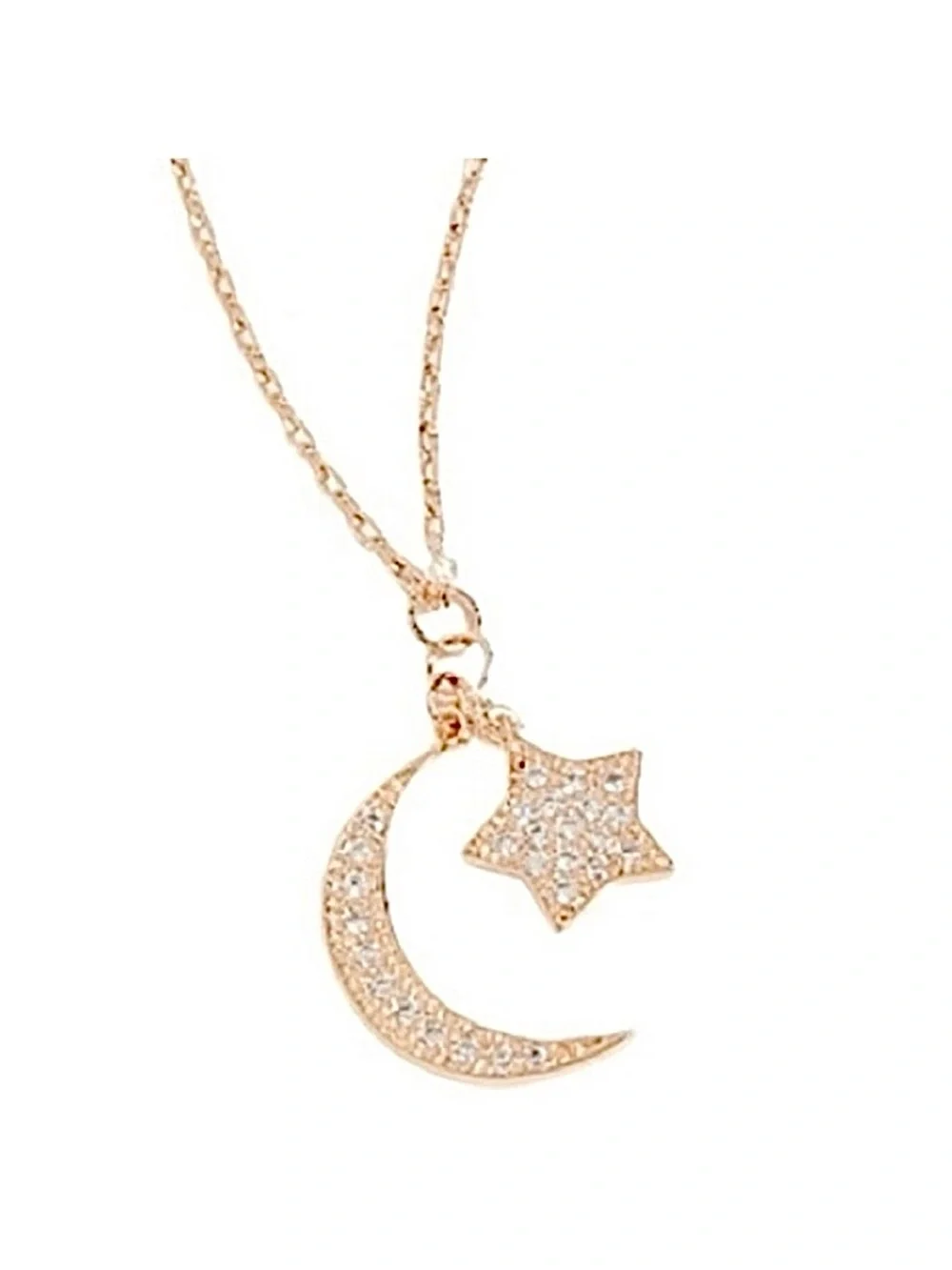 NWOT- Pave Crescent Moon and Star Pendant Necklace.